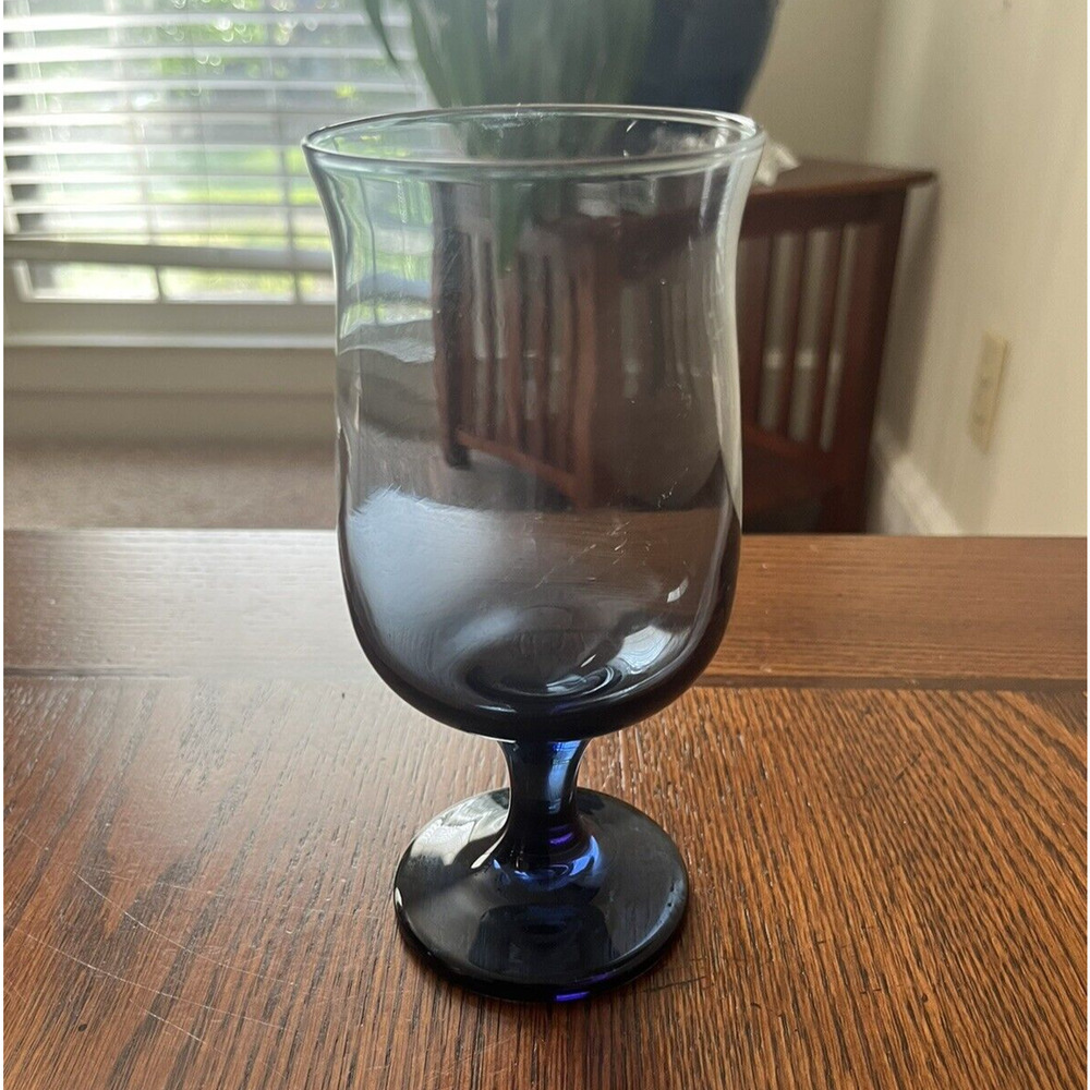 Vintage Libbey Connoisseur Dusky Blue Tulip Shaped Glass 12ozE
